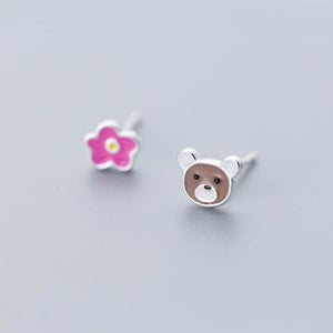 Boucles doreilles asymétriques FLEUR ET OURSON - boucles doreilles - La boutique by c.