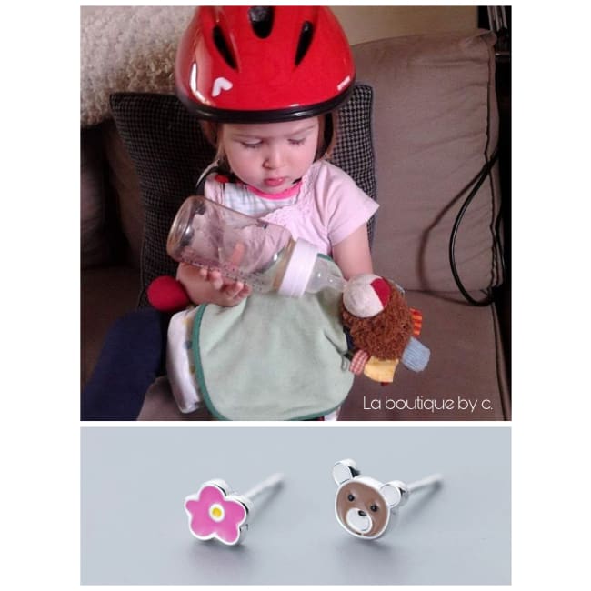 Boucles doreilles asymétriques FLEUR ET OURSON - boucles doreilles - La boutique by c.