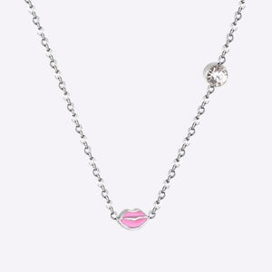 Collier LIPS de la COLLECTION LITTLE NANA - argenté / rose - colliers - La boutique by c.