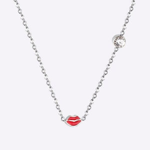 Collier LIPS de la COLLECTION LITTLE NANA - argenté / rouge - colliers - La boutique by c.