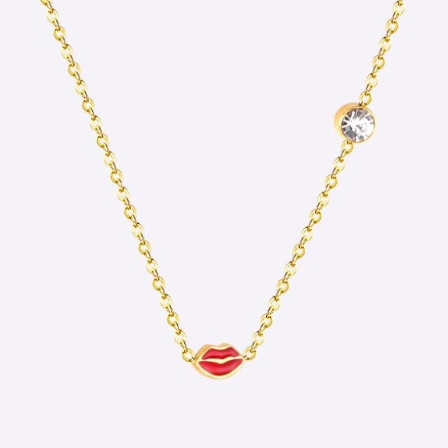 Collier LIPS de la COLLECTION LITTLE NANA - doré / rouge - colliers - La boutique by c.